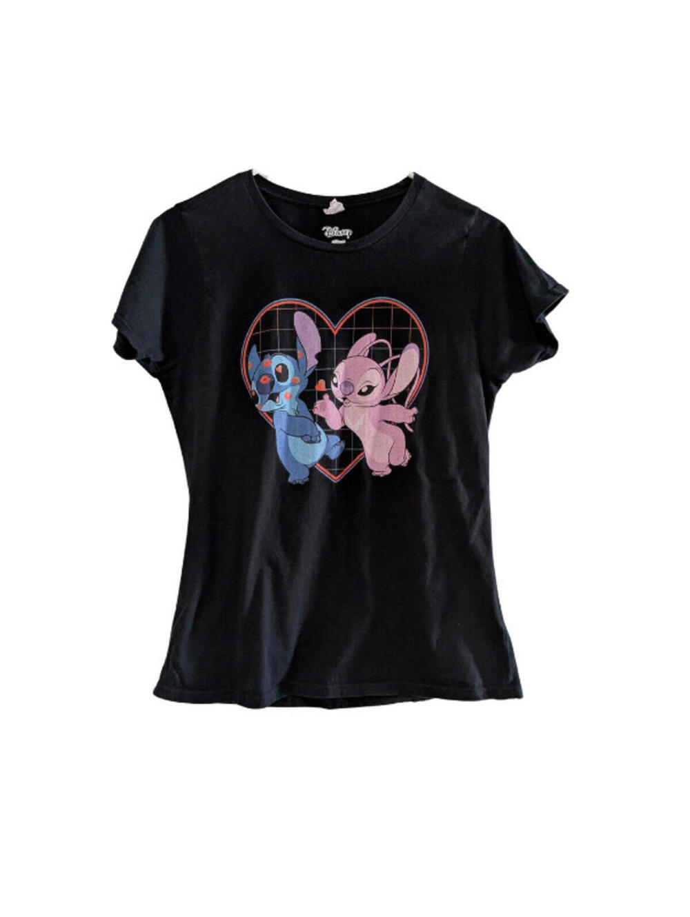 Disney Lilo and Stitch Women's Stitch and Angel T-Shirt, Black, Size Medium
